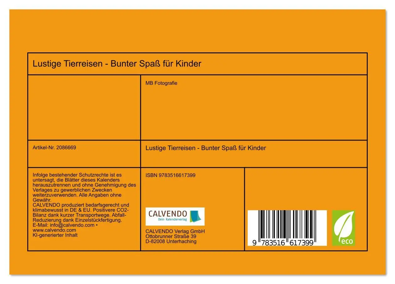 Bild: 9783516617399 | Lustige Tierreisen - Bunter Spaß für Kinder (Tischkalender 2026 DIN...