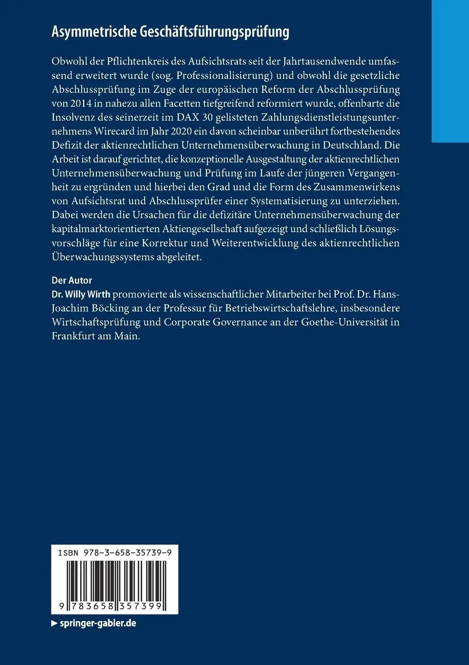 Rückseite: 9783658357399 | Asymmetrische Geschäftsführungsprüfung | Willy Wirth | Taschenbuch