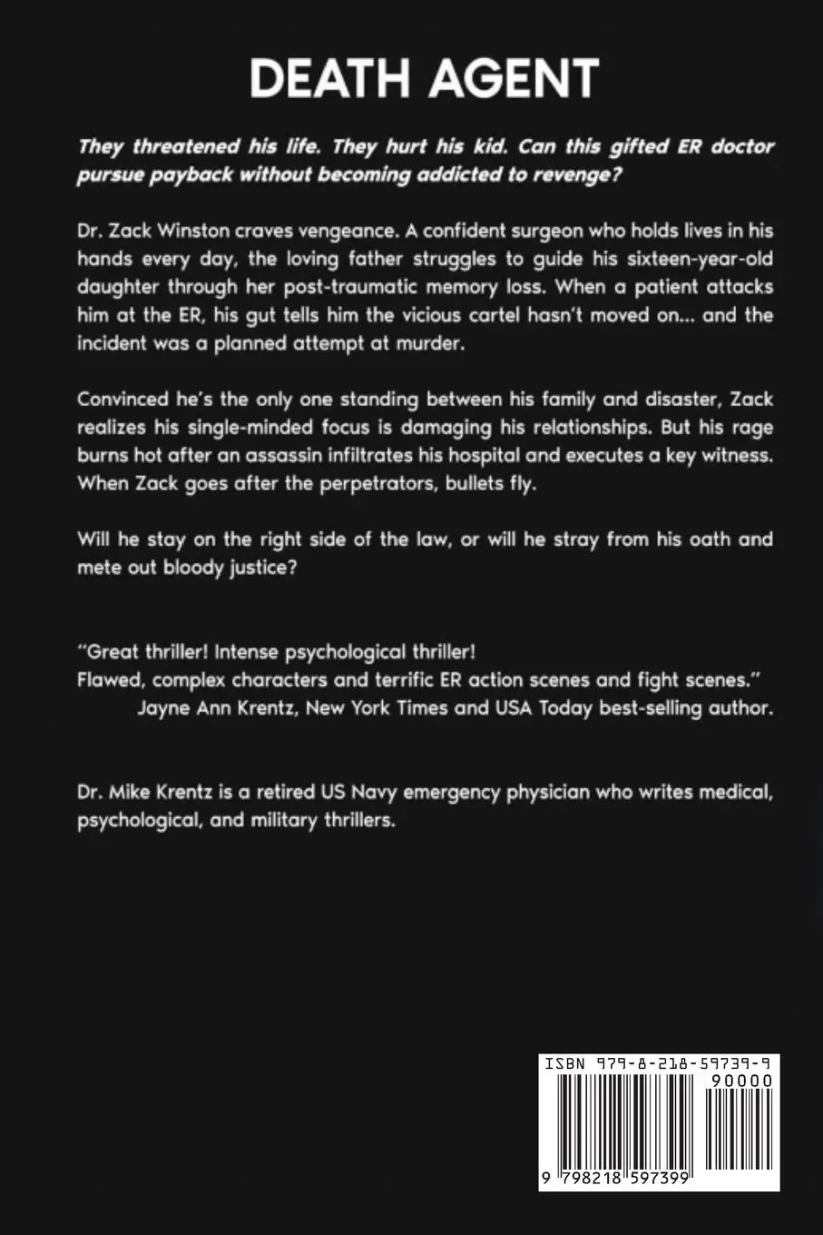 Rückseite: 9798218597399 | DEATH AGENT | A Dr. Zack Winston Thriller | Mike Krentz | Taschenbuch