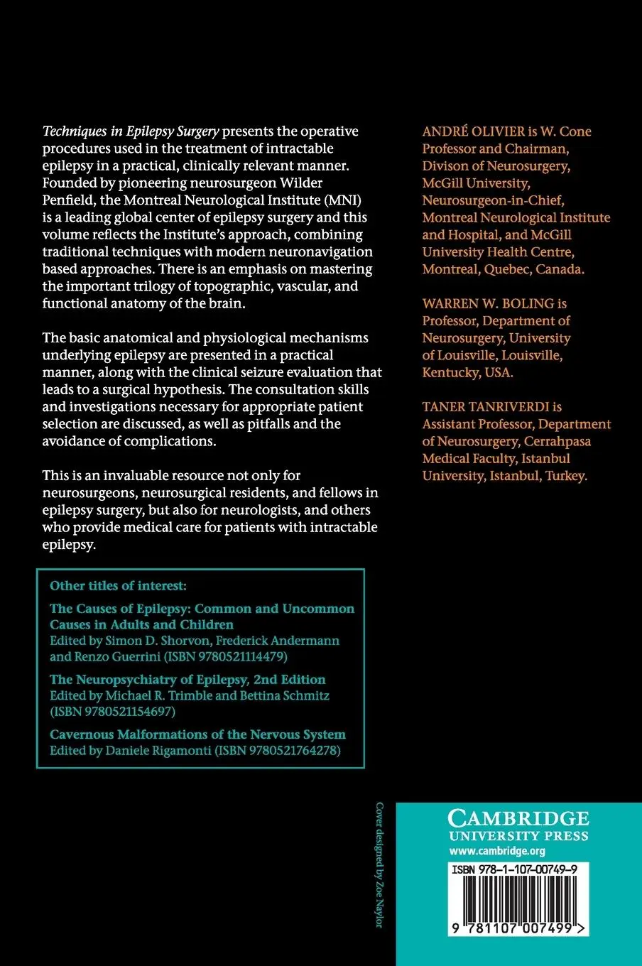 Rückseite: 9781107007499 | Techniques in Epilepsy Surgery | André Olivier (u. a.) | Buch | 2012