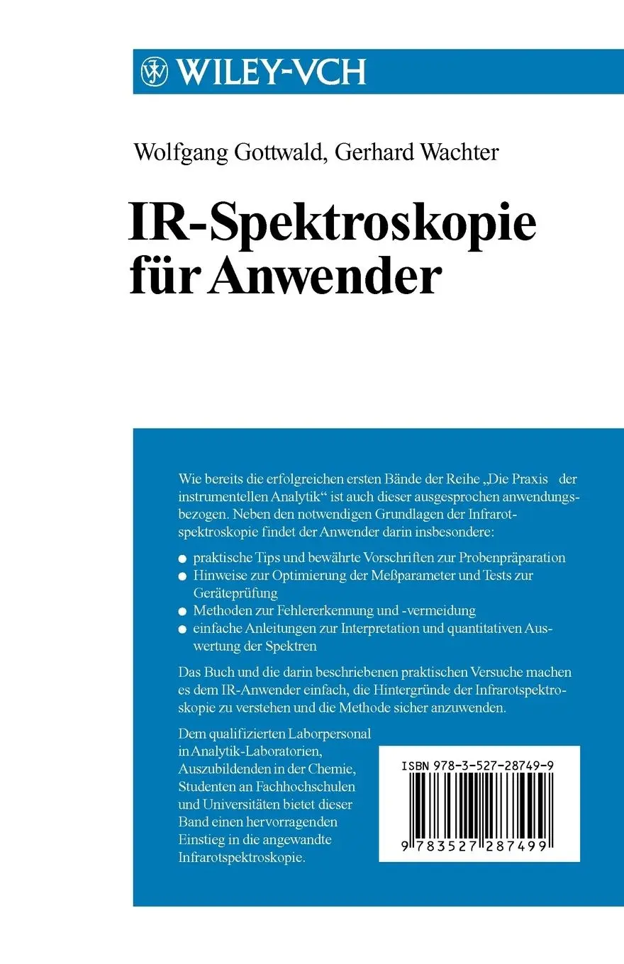 Rückseite: 9783527287499 | IR-Spektroskopie für Anwender | Wolfgang Gottwald (u. a.) | Buch