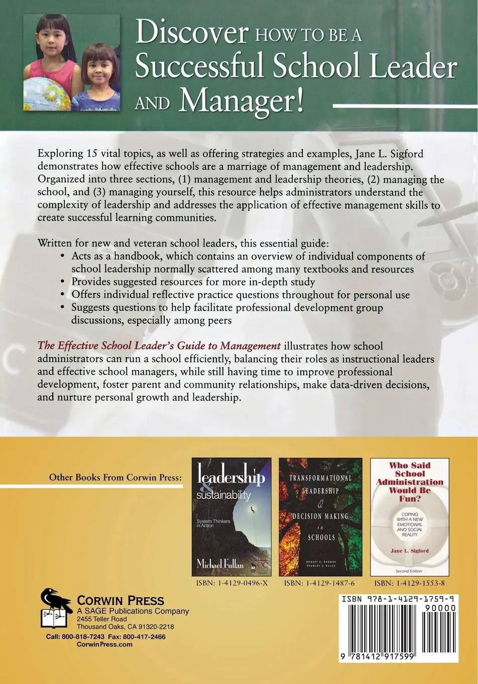 Rückseite: 9781412917599 | The Effective School Leader's Guide to Management | Jane L. Sigford