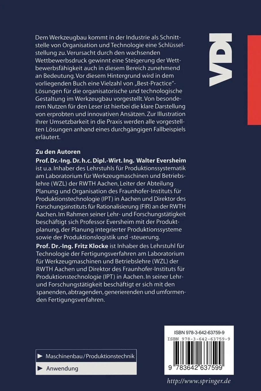Rückseite: 9783642637599 | Werkzeugbau mit Zukunft | Strategie und Technologie | Walter Eversheim