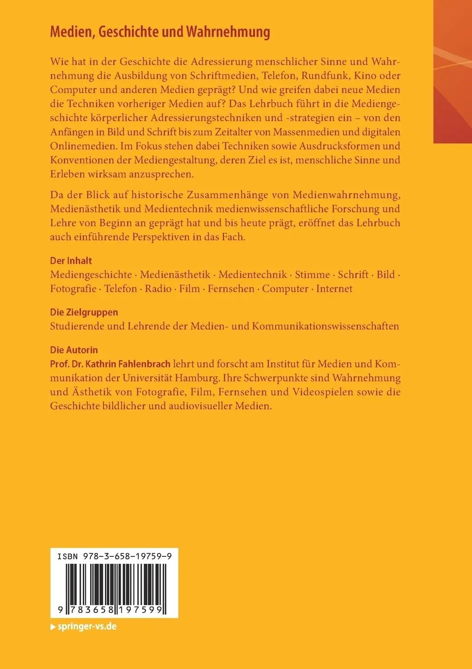 Rückseite: 9783658197599 | Medien, Geschichte und Wahrnehmung | Kathrin Fahlenbrach | Taschenbuch