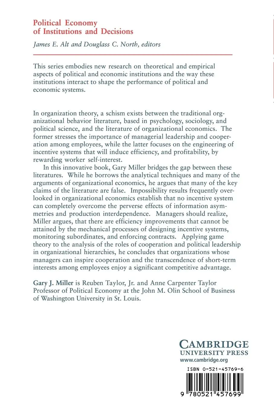 Rückseite: 9780521457699 | Managerial Dilemmas | The Political Economy of Hierarchy | Miller