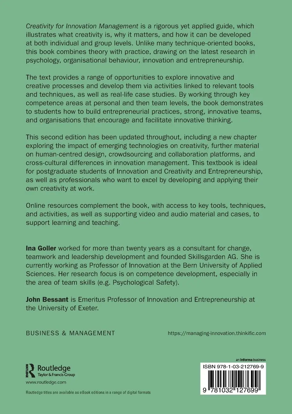 Rückseite: 9781032127699 | Creativity for Innovation Management | Ina Goller (u. a.) | Buch
