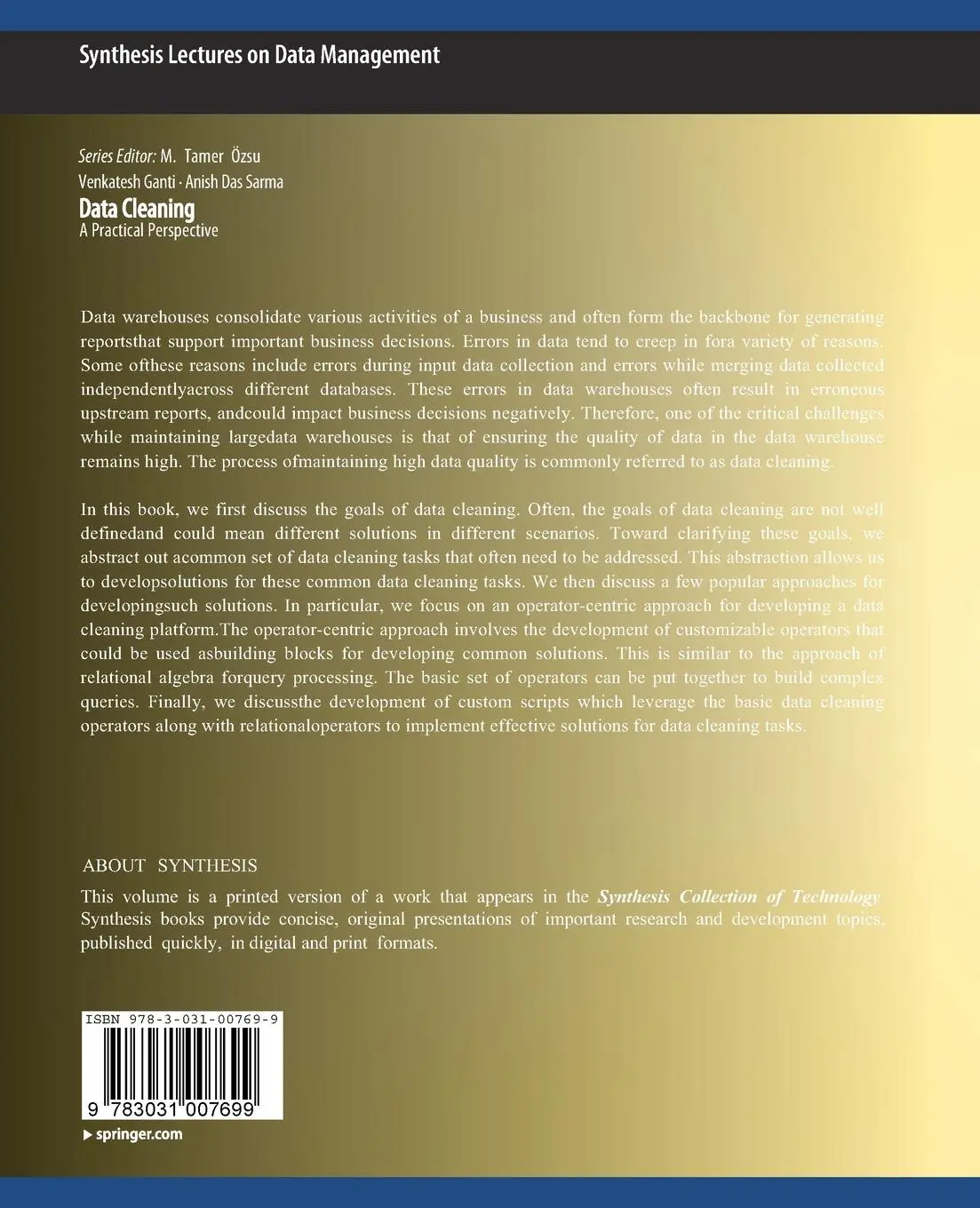 Rückseite: 9783031007699 | Data Cleaning | Anish Das Sarma (u. a.) | Taschenbuch | xv | Englisch