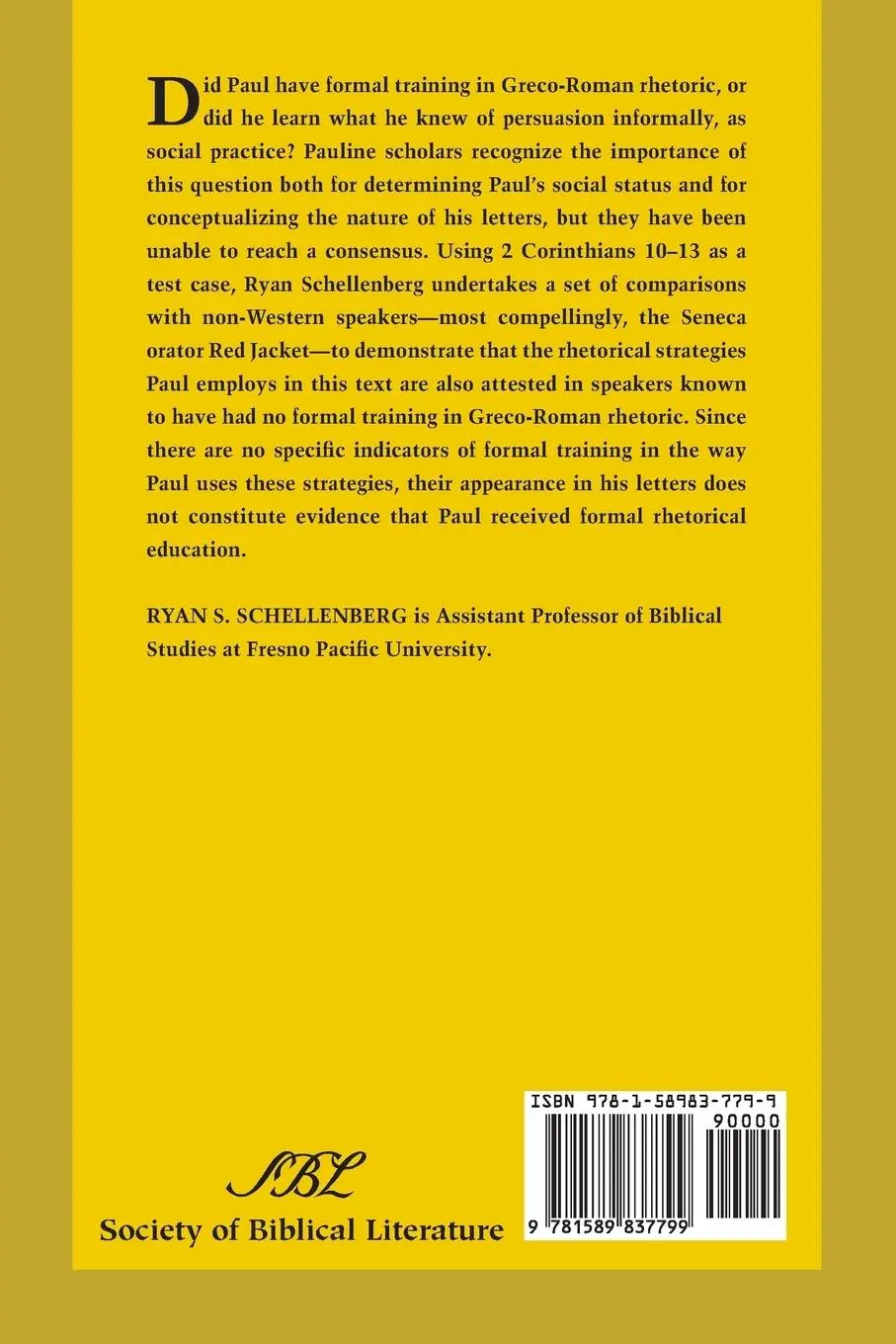 Rückseite: 9781589837799 | Rethinking Paul's Rhetorical Education | Ryan S. Schellenberg | Buch