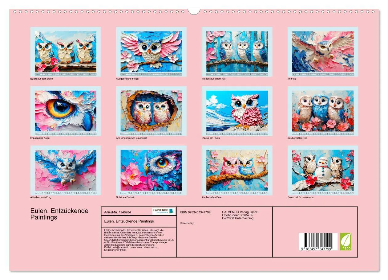 Bild: 9783457347799 | Eulen. Entzückende Paintings (hochwertiger Premium Wandkalender...