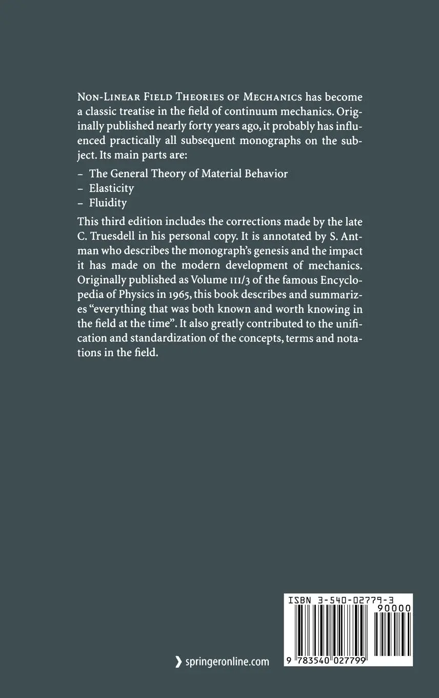 Rückseite: 9783540027799 | The Non-Linear Field Theories of Mechanics | C. Truesdell (u. a.)