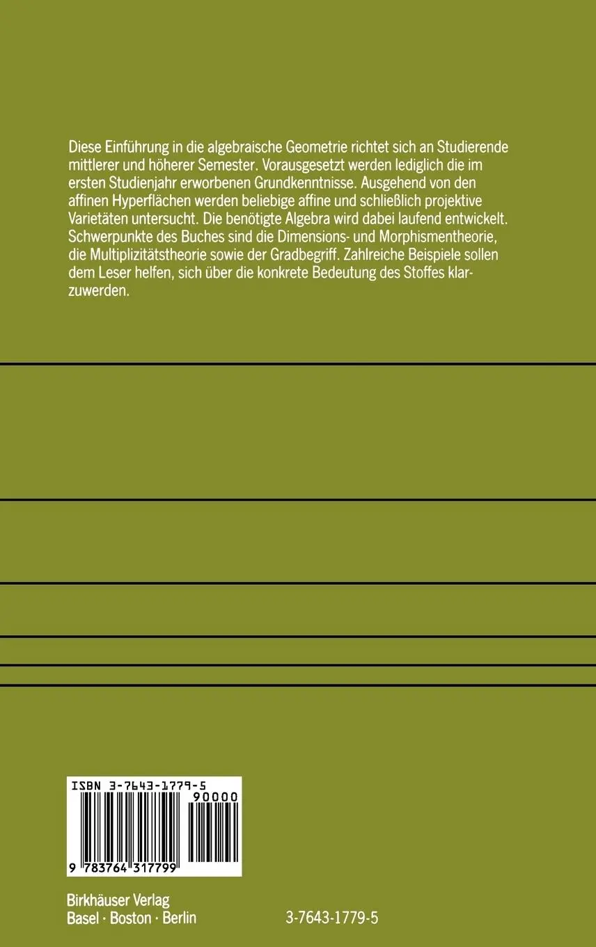 Rückseite: 9783764317799 | Algebraische Geometrie | Eine Einführung | Markus Brodmann | Buch | xv