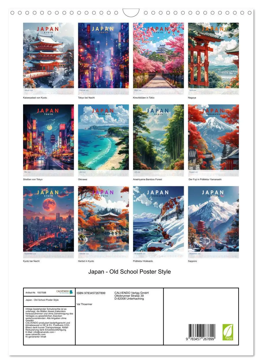 Bild: 9783457267899 | Japan - Old School Poster Style (Wandkalender 2026 DIN A3 hoch),...
