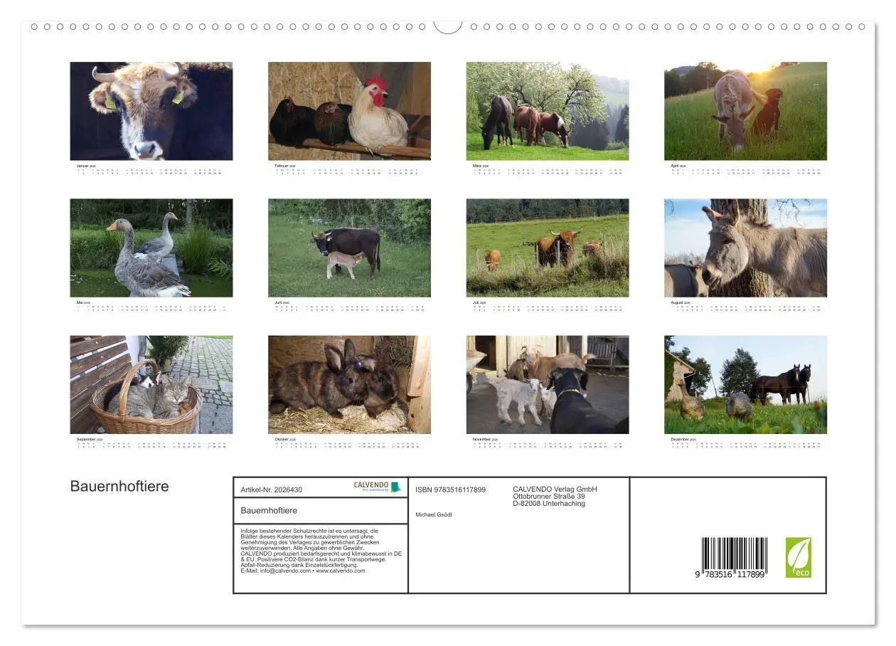 Bild: 9783516117899 | Bauernhoftiere (hochwertiger Premium Wandkalender 2026 DIN A2...