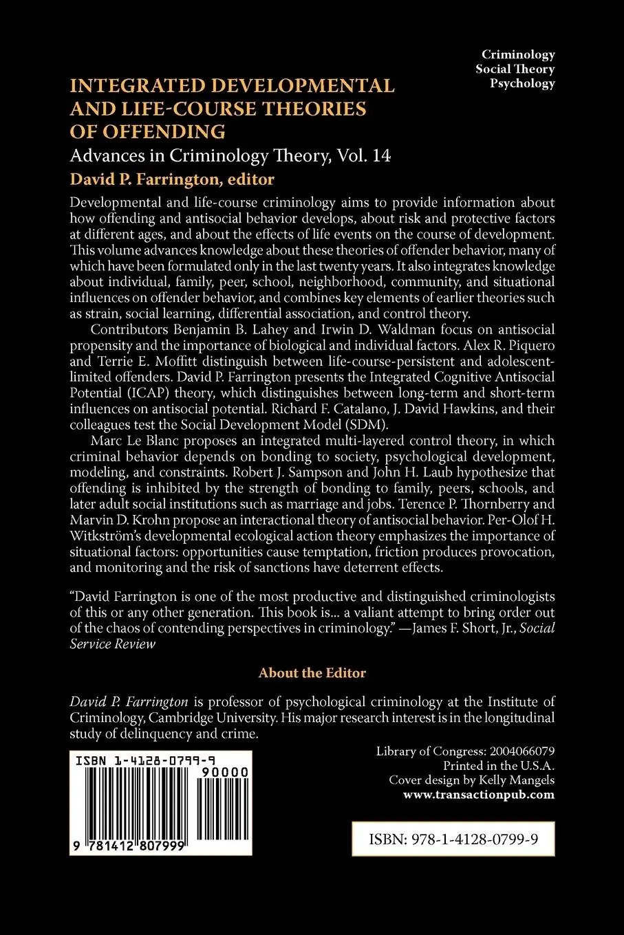 Rückseite: 9781412807999 | Integrated Developmental and Life-course Theories of Offending | Buch