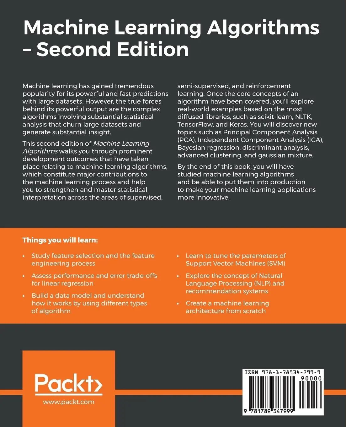 Rückseite: 9781789347999 | Machine Learning Algorithms - Second Edition | Giuseppe Bonaccorso
