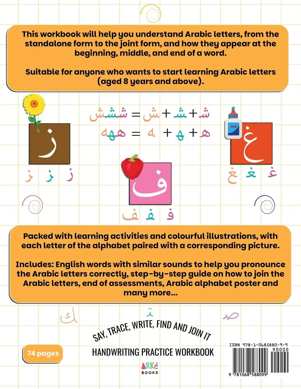 Rückseite: 9781068588099 | Easy Arabic Letters from Alif to Yaa | Standalone and Joining Letters
