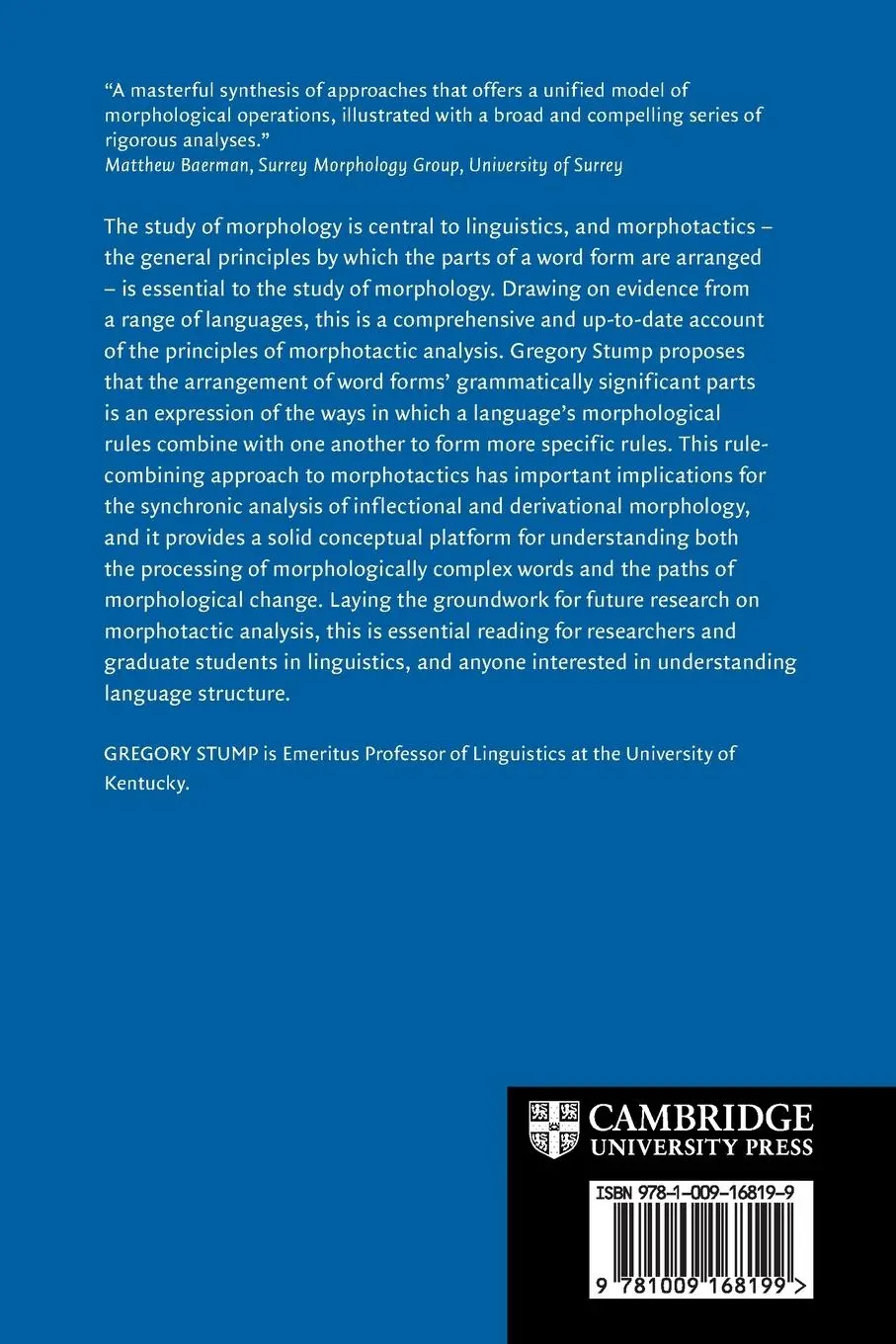 Rückseite: 9781009168199 | Morphotactics: Volume 169 | A Rule-Combining Approach | Gregory Stump