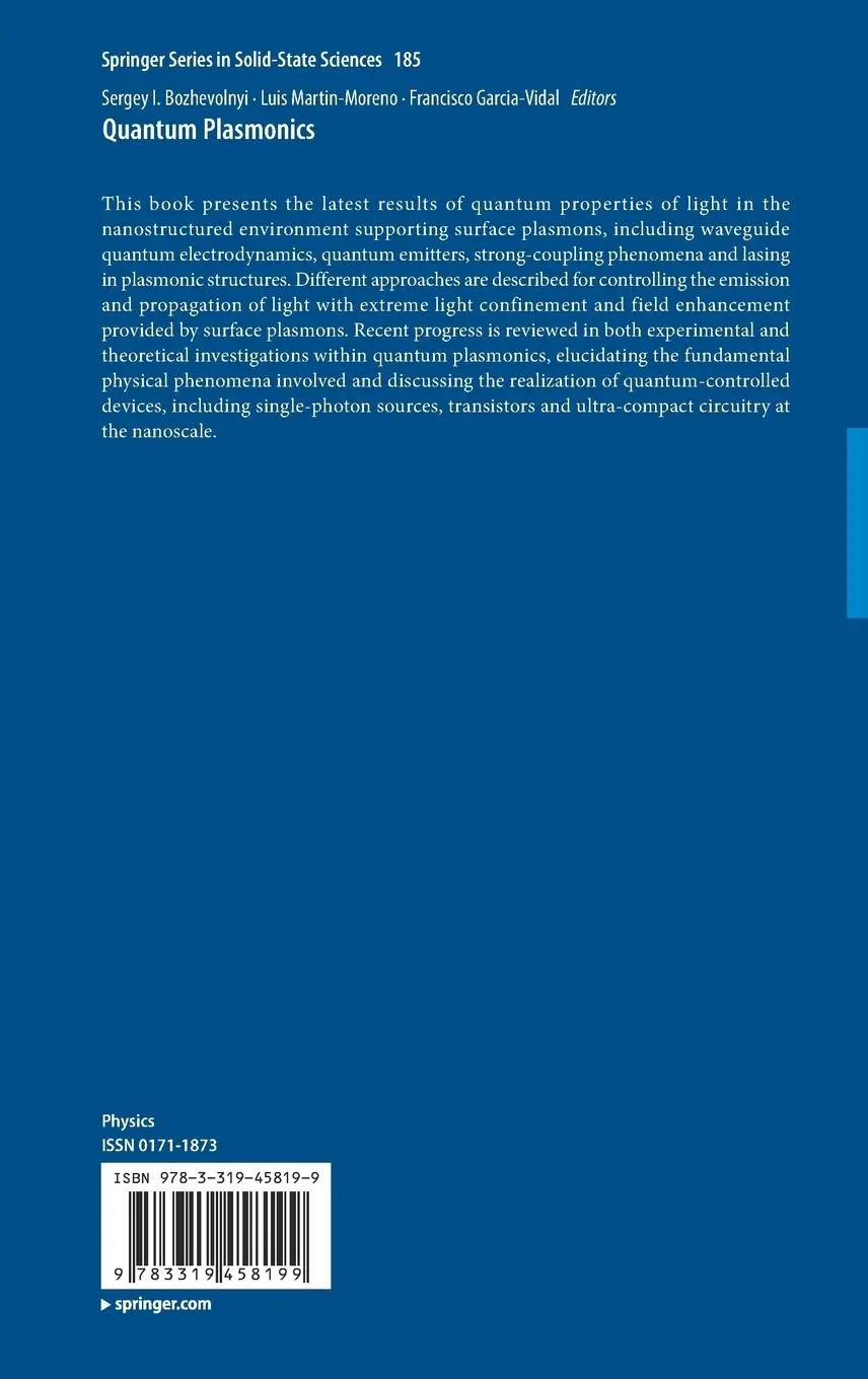 Rückseite: 9783319458199 | Quantum Plasmonics | Sergey I. Bozhevolnyi (u. a.) | Buch | xvii