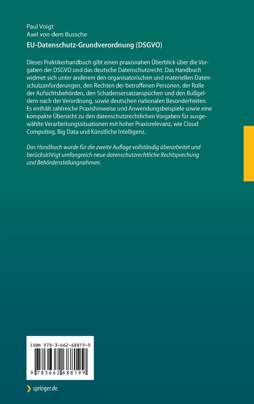 Rückseite: 9783662688199 | EU-Datenschutz-Grundverordnung (DSGVO) | Praktikerhandbuch | Buch