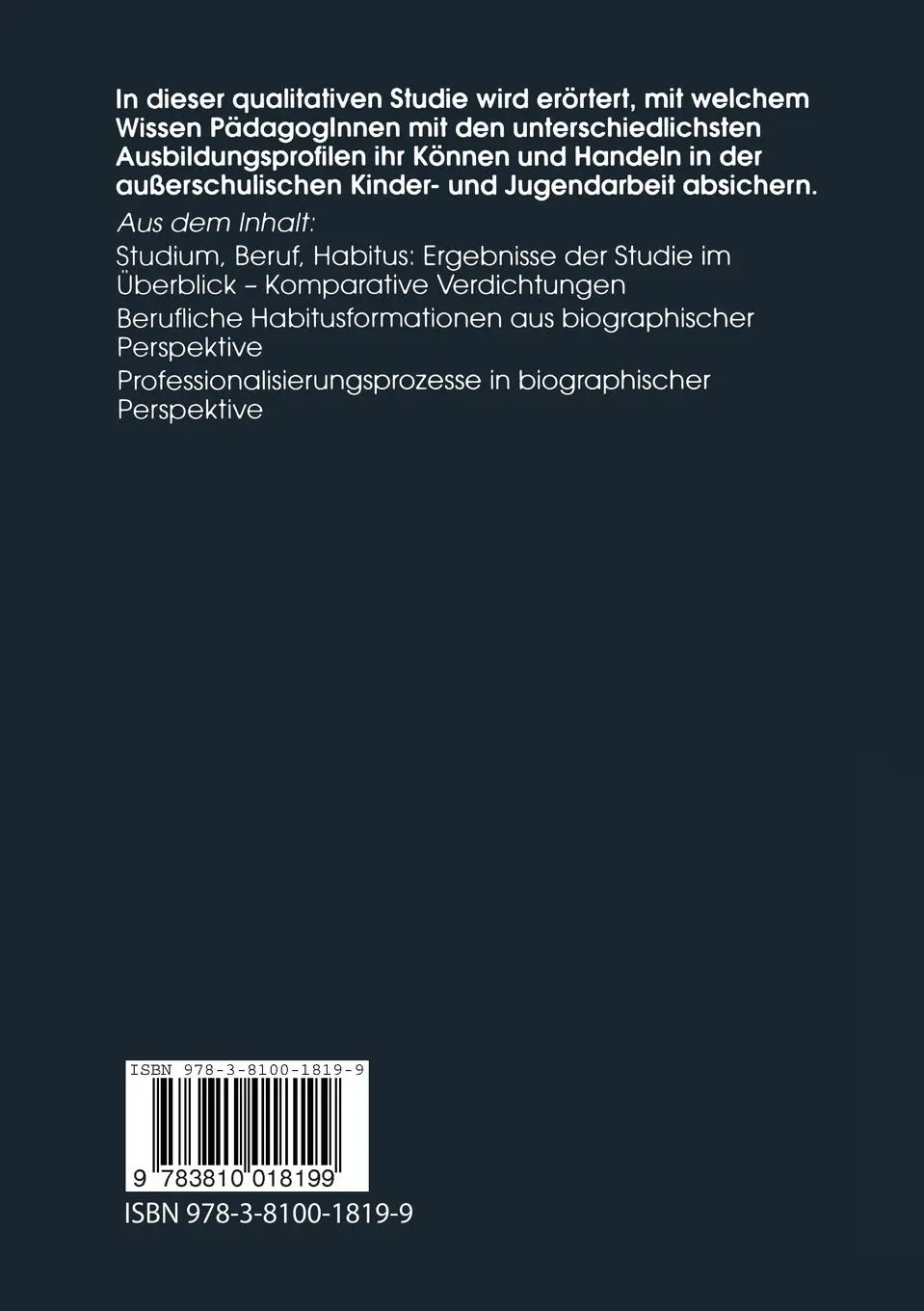 Rückseite: 9783810018199 | Sozialpädagogische Profis | Ernst-Uwe Küster (u. a.) | Taschenbuch