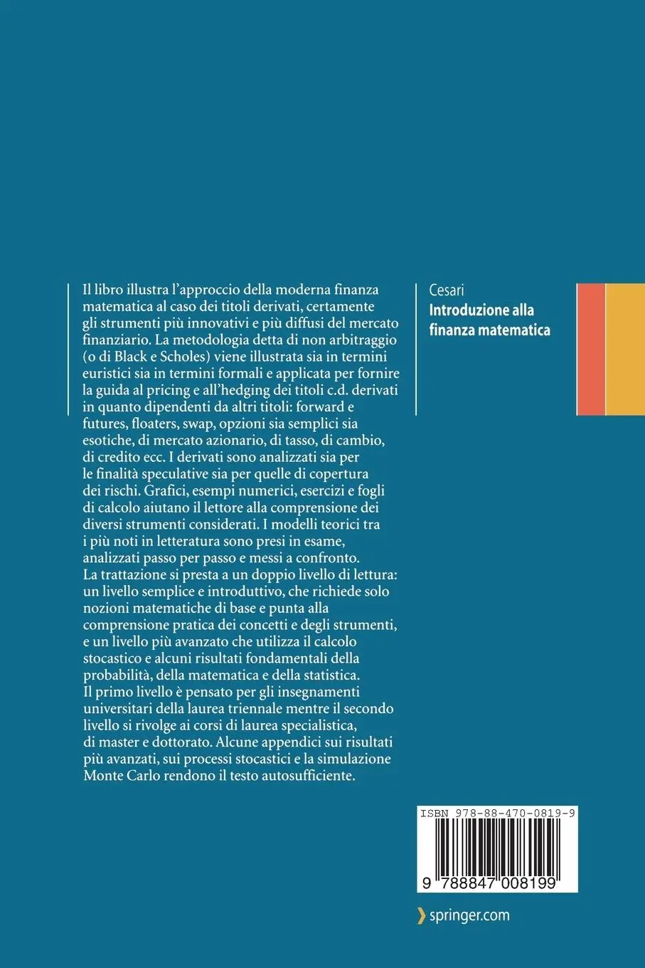 Rückseite: 9788847008199 | Introduzione alla finanza matematica | Derivati, prezzi e coperture