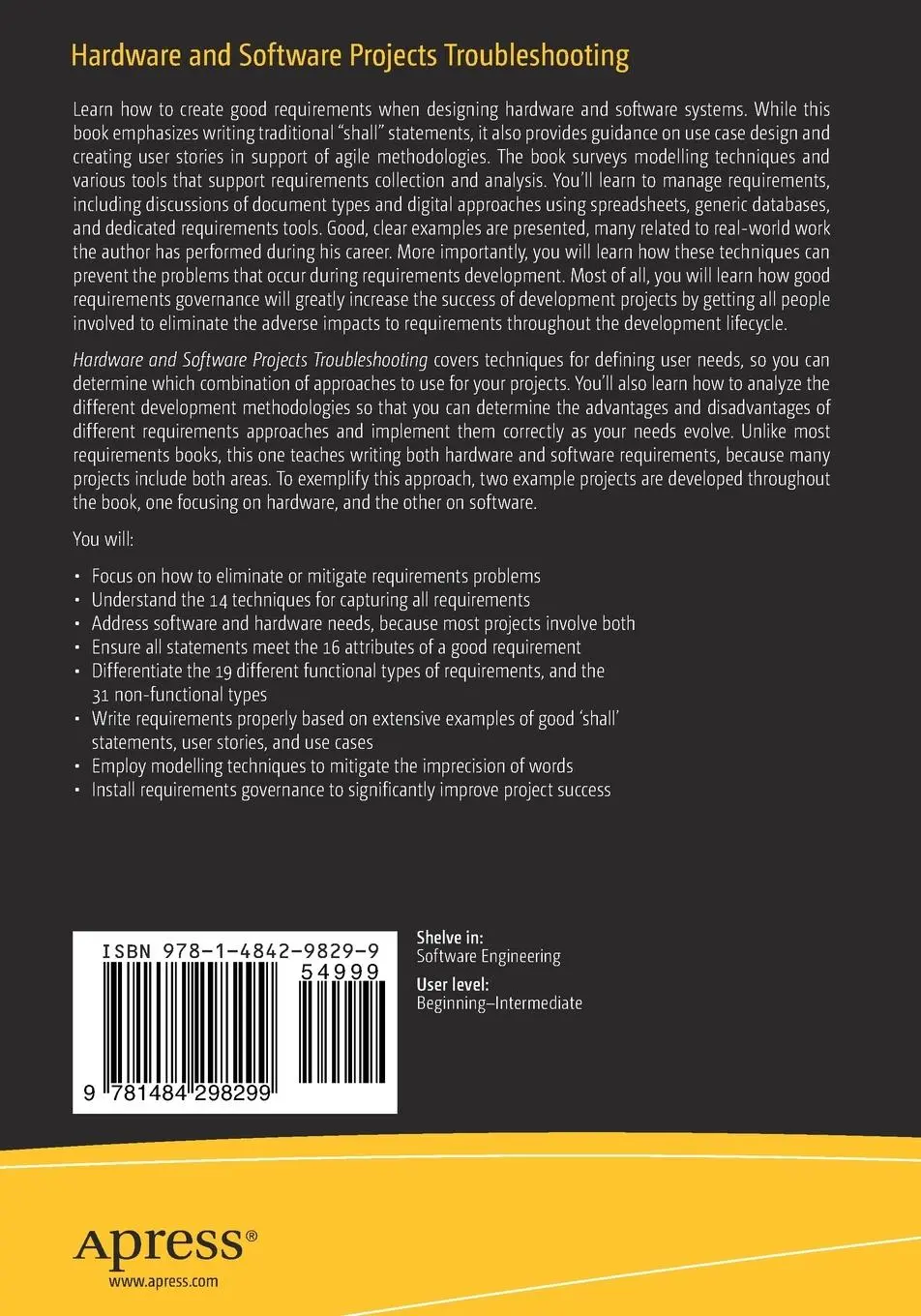 Rückseite: 9781484298299 | Hardware and Software Projects Troubleshooting | George Koelsch | Buch