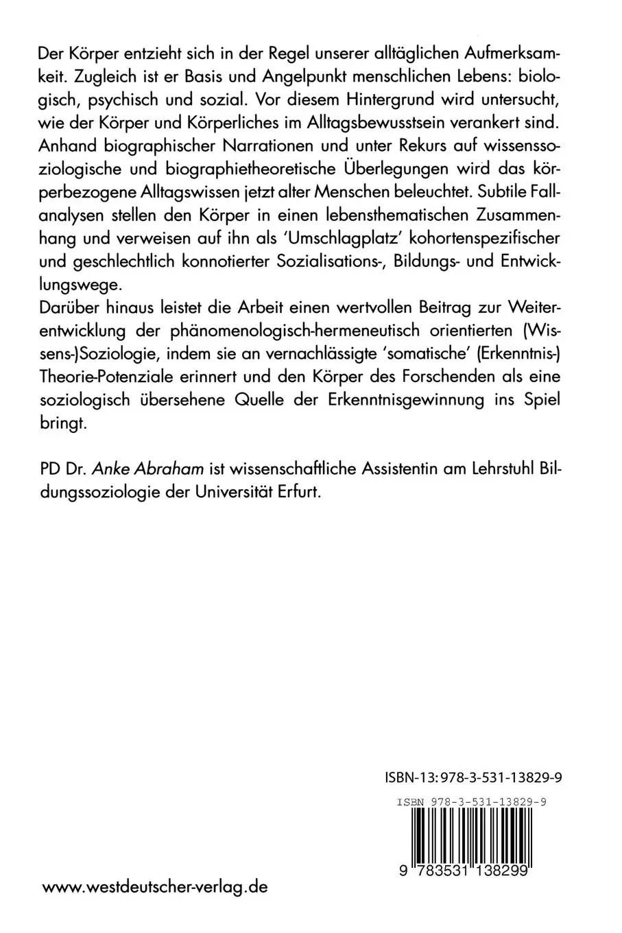 Rückseite: 9783531138299 | Der Körper im biographischen Kontext | Anke Abraham | Taschenbuch