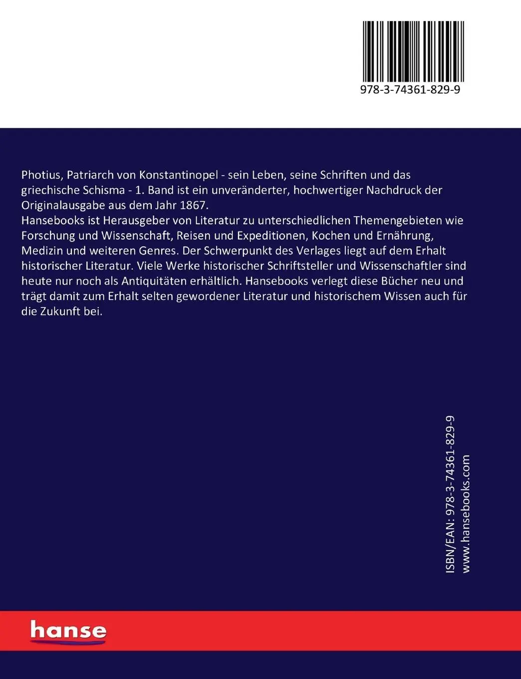 Rückseite: 9783743618299 | Photius, Patriarch von Konstantinopel | Joseph Hergenröther | Buch