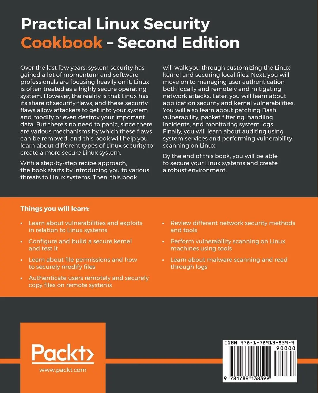 Rückseite: 9781789138399 | Practical Linux Security Cookbook - Second Edition | Tajinder Kalsi