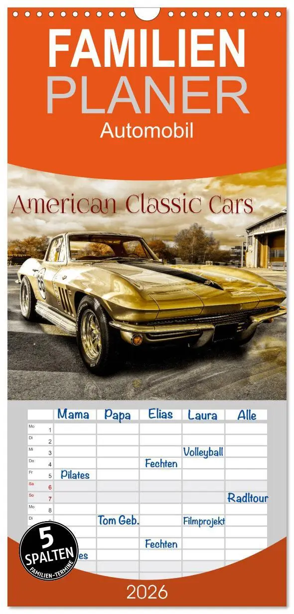 Cover: 9783516518399 | Familienplaner 2026 - American Classic Cars mit 5 Spalten...