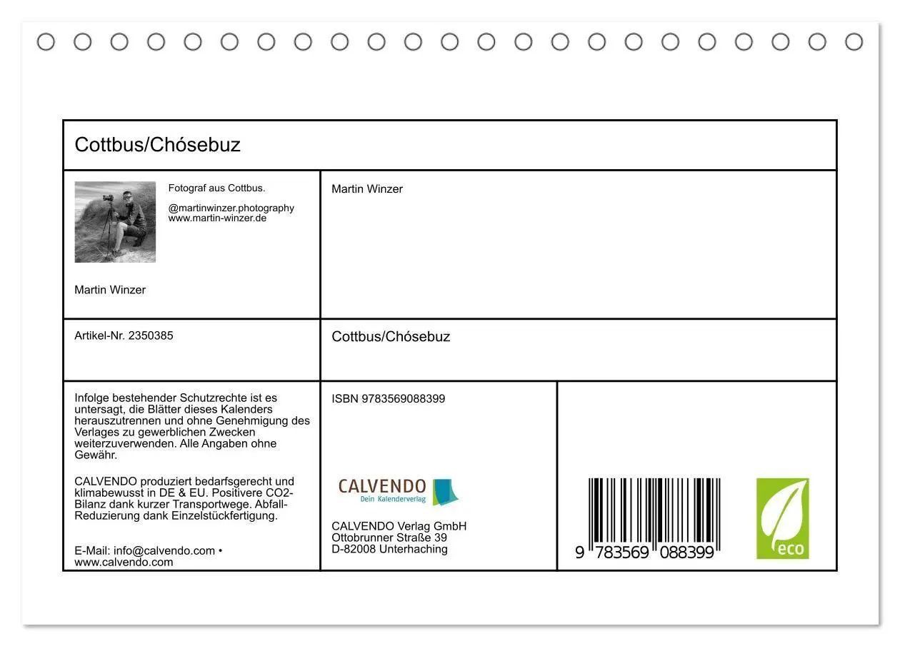 Bild: 9783569088399 | Cottbus/Chósebuz (Tischkalender 2027 DIN A5 quer), CALVENDO...