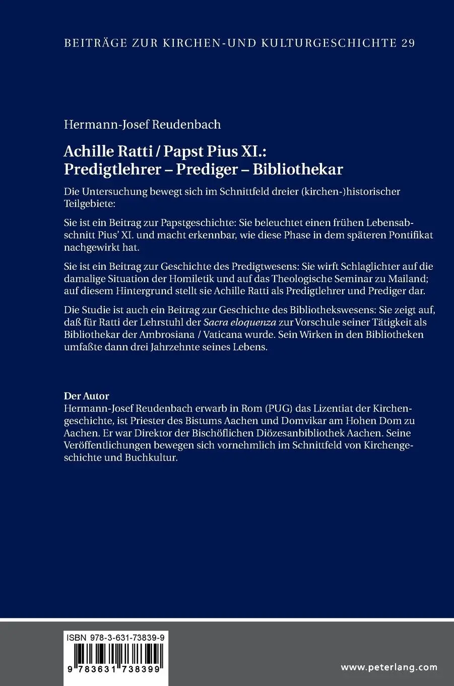 Rückseite: 9783631738399 | Achille Ratti / Papst Pius XI.: Predigtlehrer ¿ Prediger ¿...