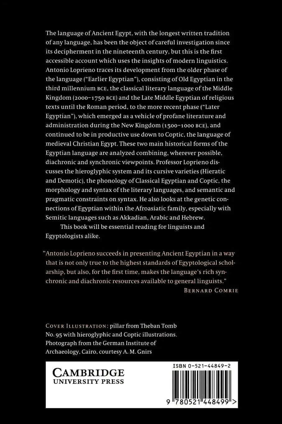 Rückseite: 9780521448499 | Ancient Egyptian | A Linguistic Introduction | Antonio Loprieno | Buch