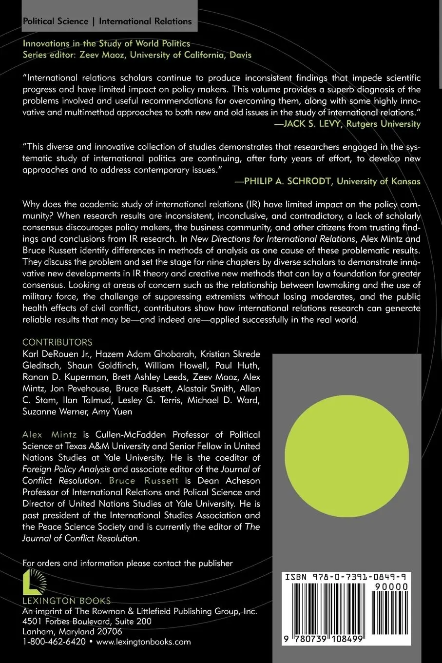 Rückseite: 9780739108499 | New Directions for International Relations | Alex Mintz (u. a.) | Buch