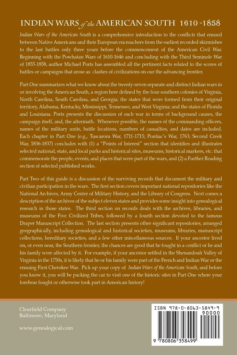Rückseite: 9780806358499 | Indian Wars of the American South, 1610-1858 | Michael A. Ports | Buch