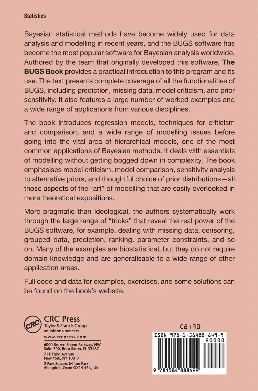 Rückseite: 9781584888499 | The BUGS Book | A Practical Introduction to Bayesian Analysis | Buch Rückseite: 9781584888499 | The BUGS Book | A Practical Introduction to Bayesian Analysis | Buch