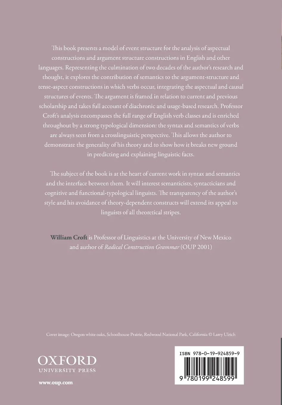Rückseite: 9780199248599 | Verbs | Aspect and Causal Structure | William Croft | Taschenbuch