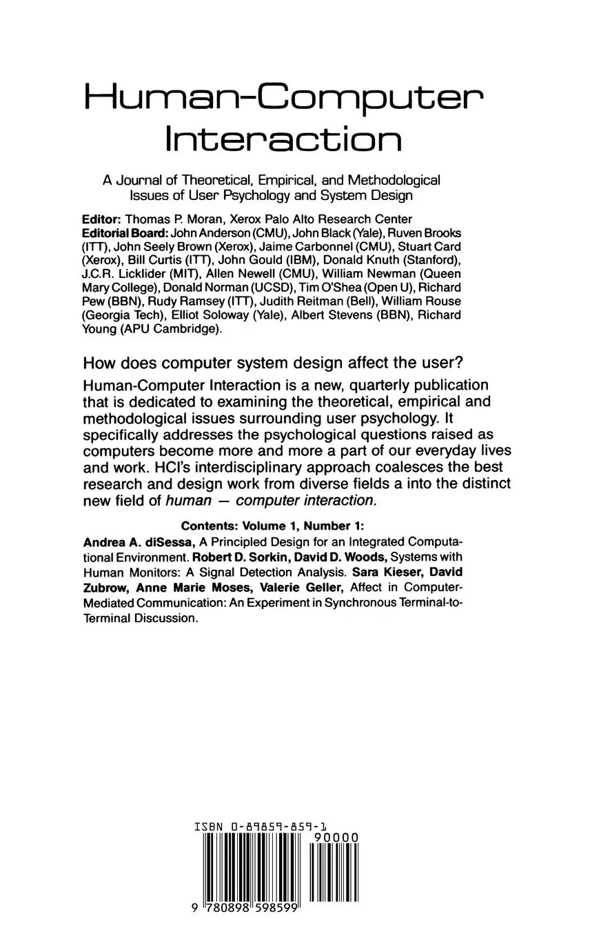 Rückseite: 9780898598599 | The Psychology of Human-Computer Interaction | Thomas P. Moran (u. a.)