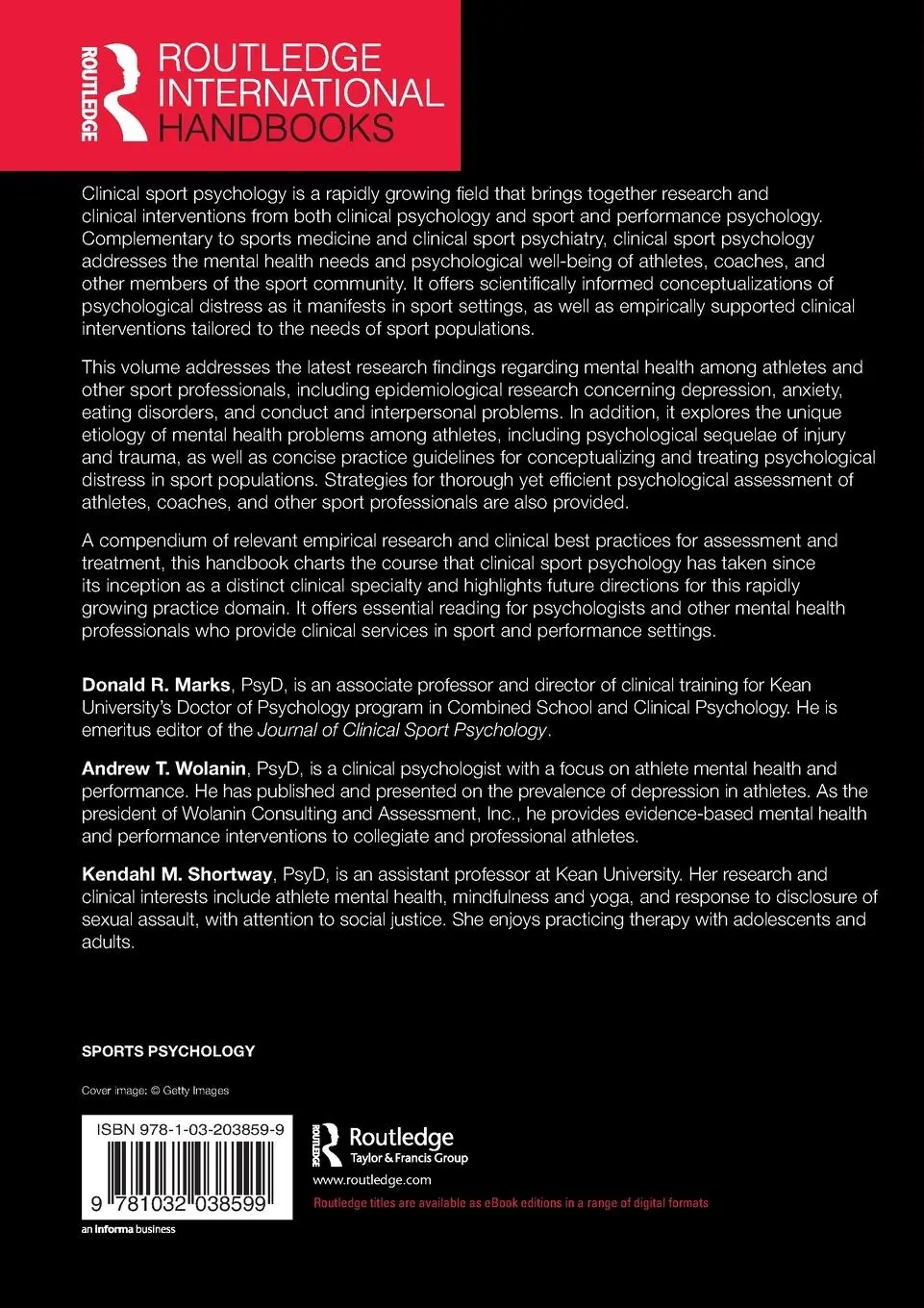 Rückseite: 9781032038599 | The Routledge Handbook of Clinical Sport Psychology | Marks (u. a.)