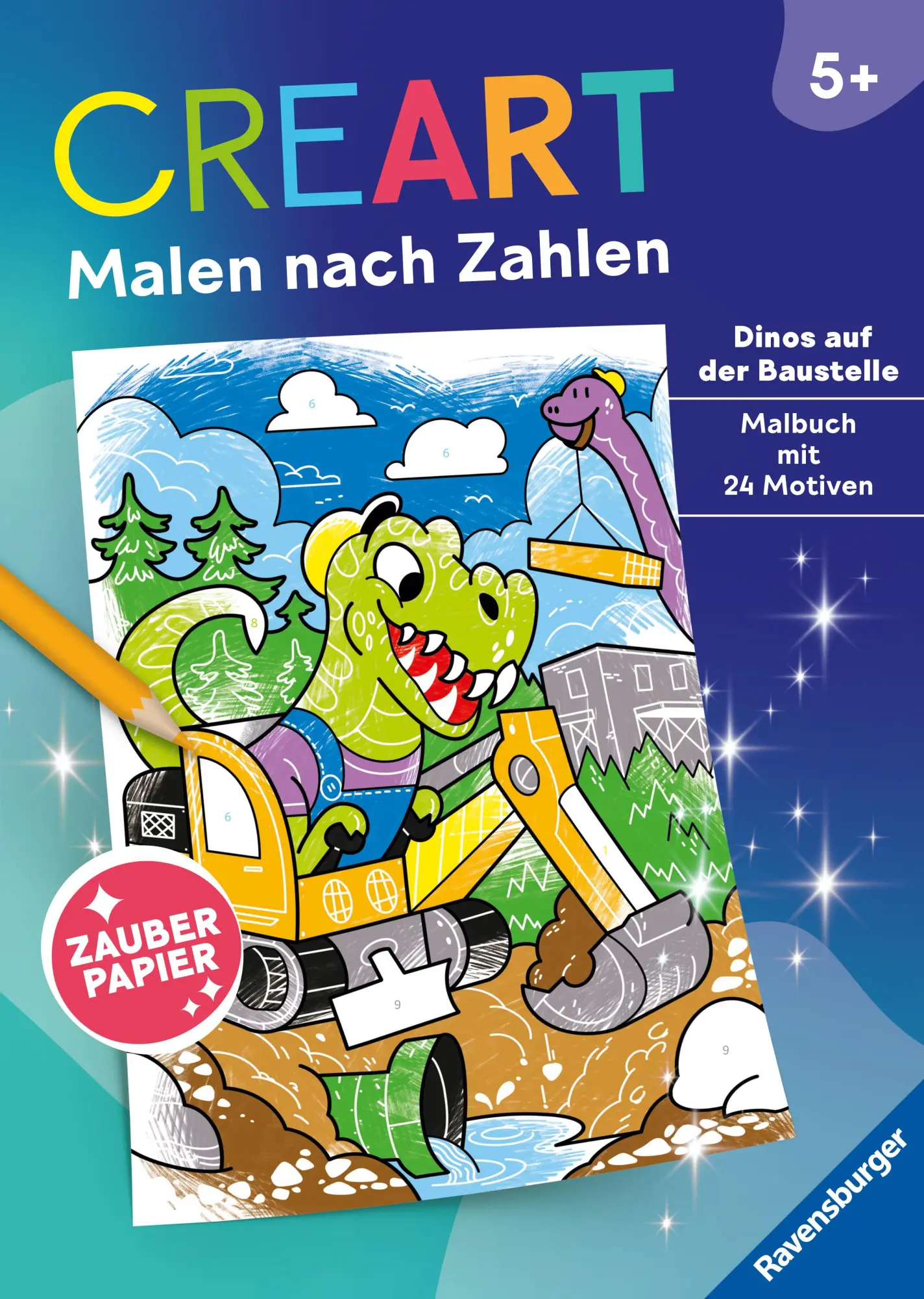 Cover: 9783473488599 | CreArt Malen nach Zahlen ab 5 - Zauberpapier: Dinos auf der Baustelle