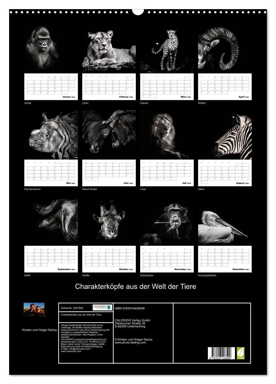 Bild: 9783516428599 | Charakterköpfe aus der Welt der Tiere (Wandkalender 2026 DIN A2...