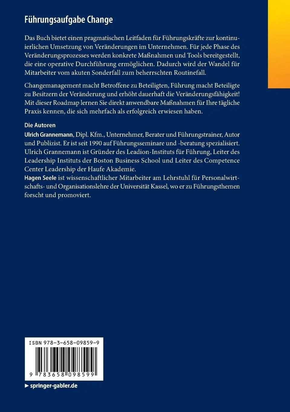 Rückseite: 9783658098599 | Führungsaufgabe Change | Hagen Seele (u. a.) | Taschenbuch | vi | 2016