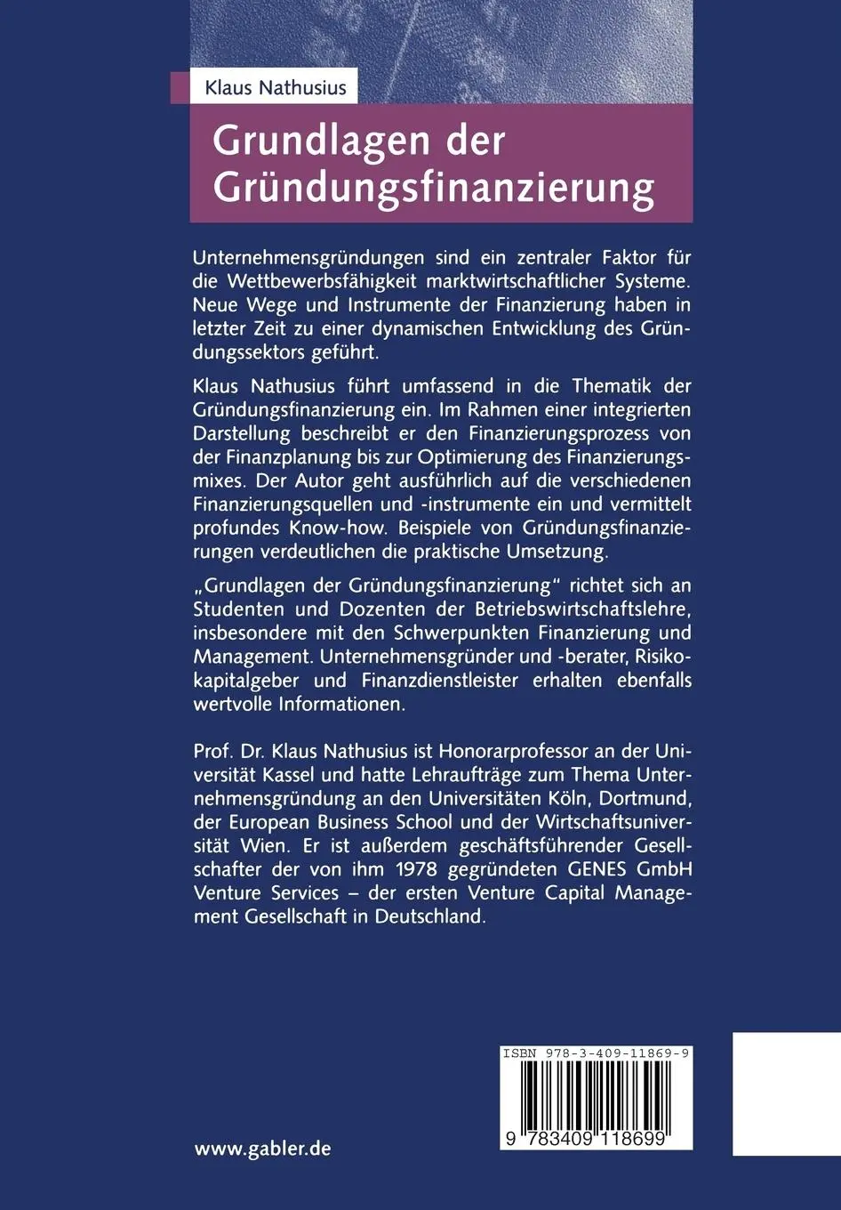Rückseite: 9783409118699 | Grundlagen der Gründungsfinanzierung | Klaus Nathusius | Taschenbuch