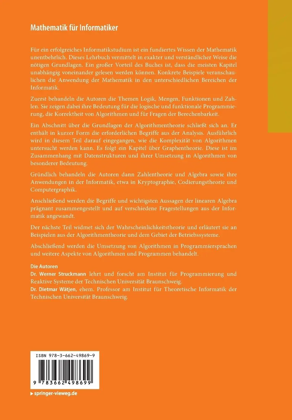 Rückseite: 9783662498699 | Mathematik für Informatiker | Grundlagen und Anwendungen | Taschenbuch