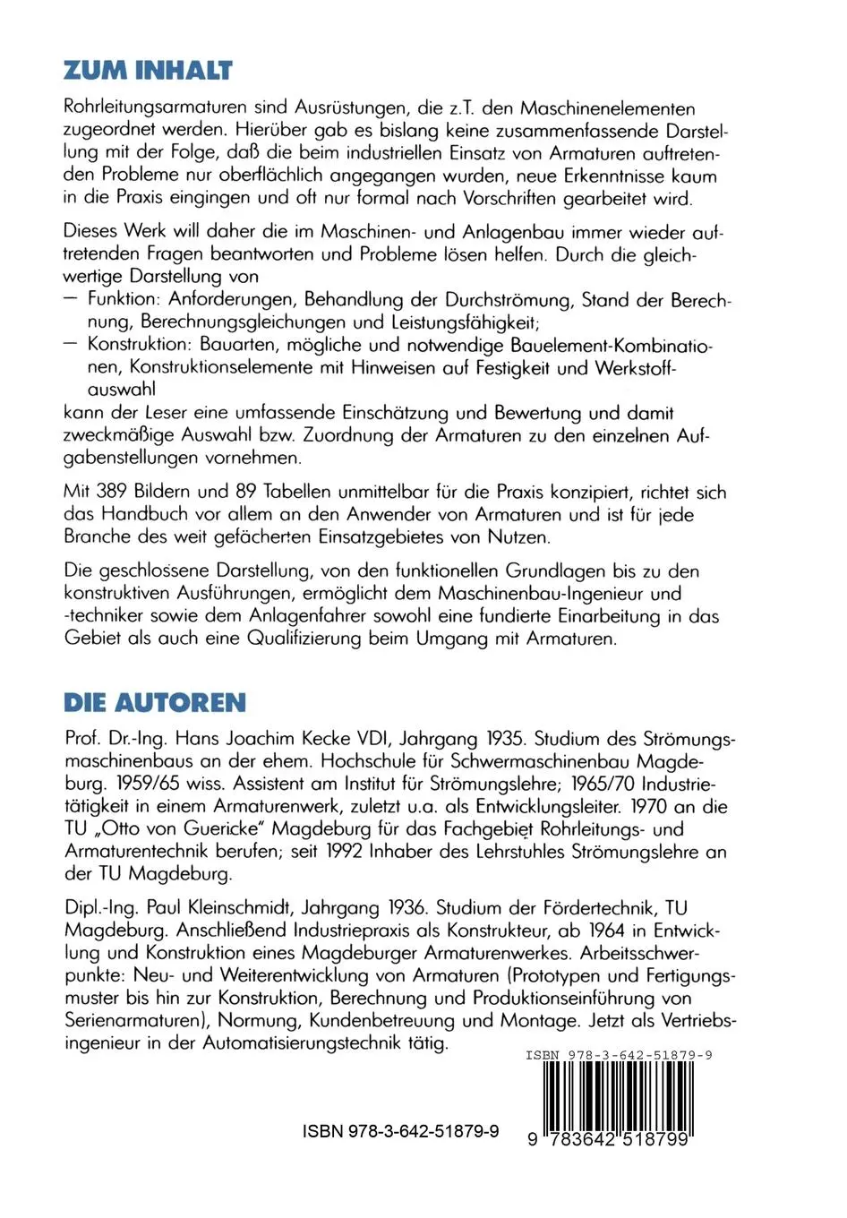 Rückseite: 9783642518799 | Industrie-Rohrleitungsarmaturen | Paul Kleinschmidt (u. a.) | Buch