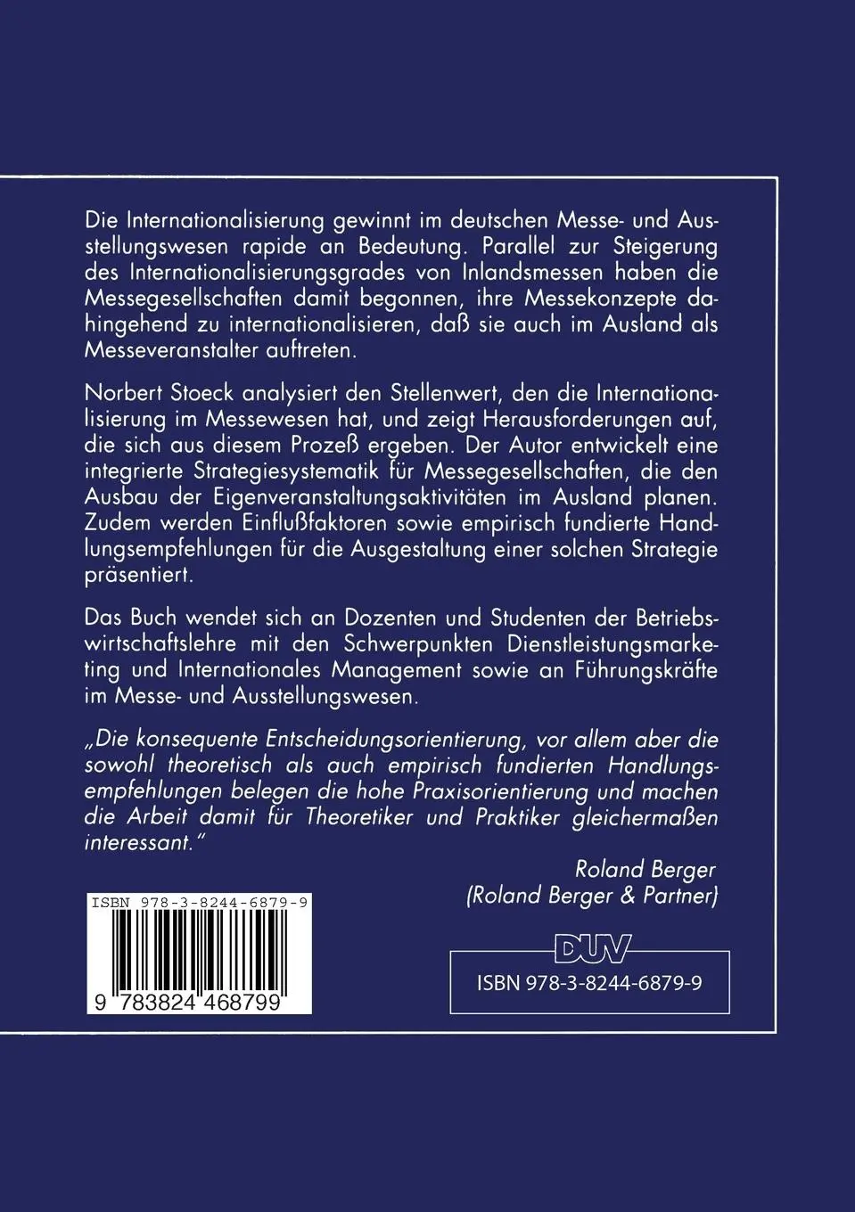 Rückseite: 9783824468799 | Internationalisierungsstrategien im Messewesen | Norbert Stoeck | Buch