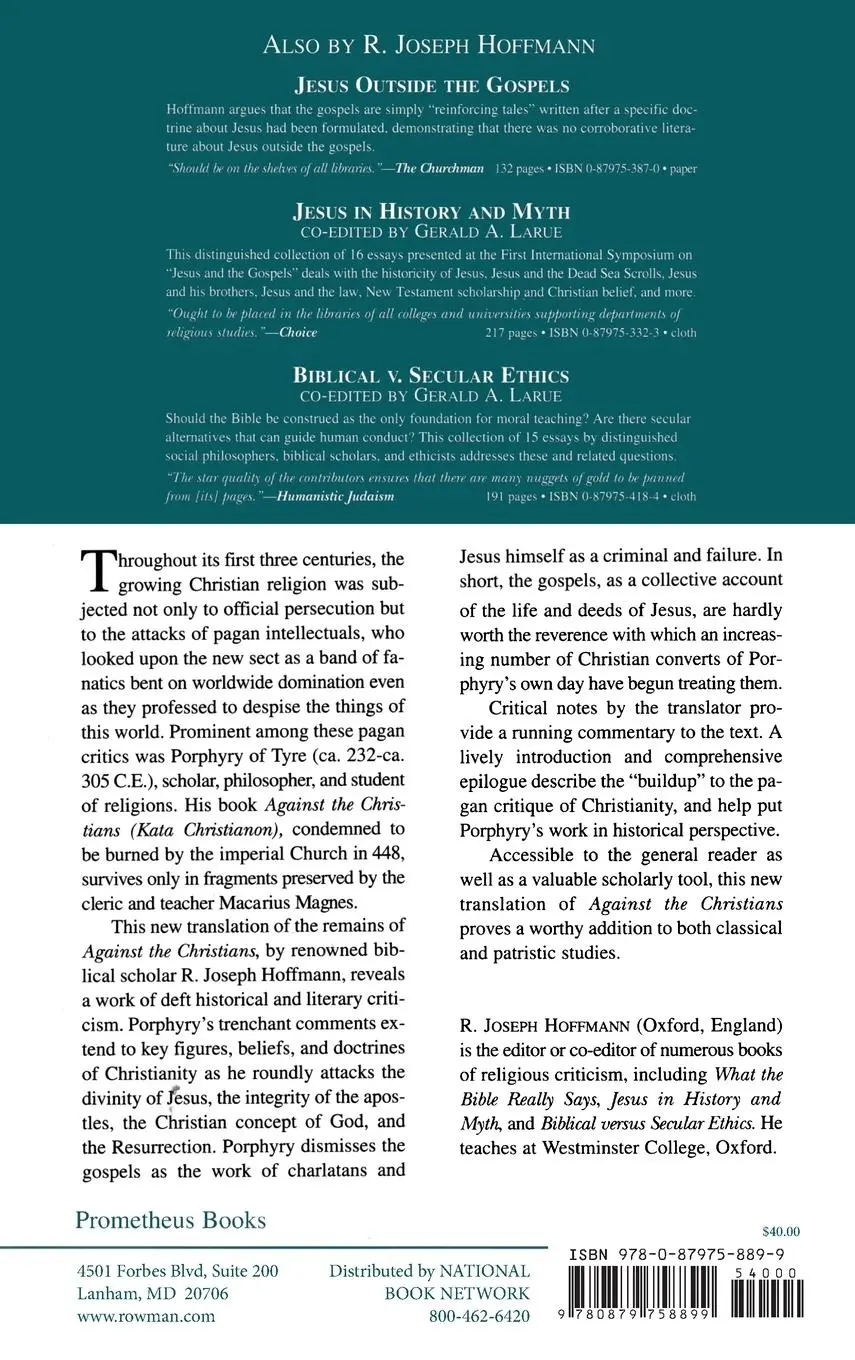 Rückseite: 9780879758899 | Porphyry's Against the Christians | R. Joseph Hoffman | Buch | 1994