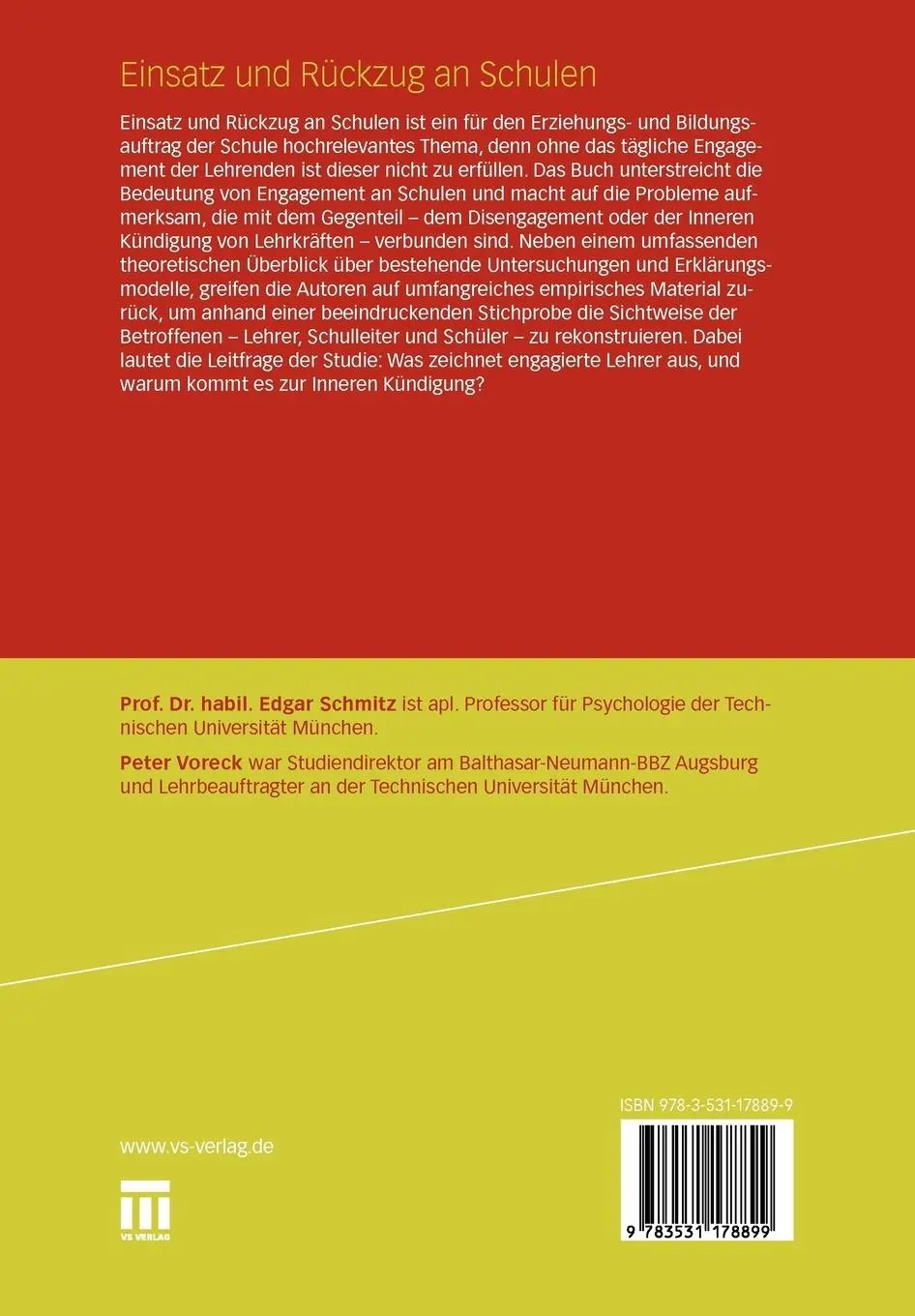 Rückseite: 9783531178899 | Einsatz und Rückzug an Schulen | Peter Voreck (u. a.) | Taschenbuch