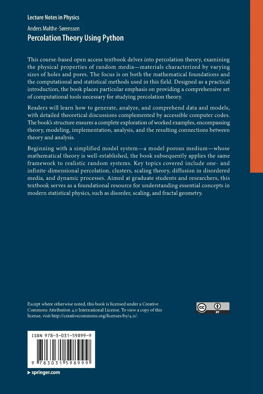 Rückseite: 9783031598999 | Percolation Theory Using Python | Anders Malthe-Sørenssen | Buch | x