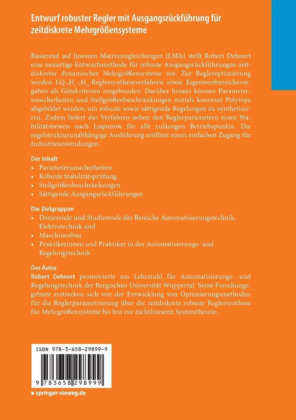 Rückseite: 9783658298999 | Entwurf robuster Regler mit Ausgangsrückführung für zeitdiskrete...